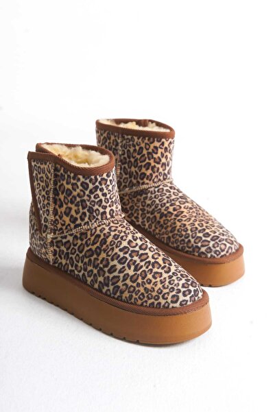 wolfcity uk Yüksek Taba Süet Yarım Bot Içi Tüylü DüzTaban Kadın Ayakkabı