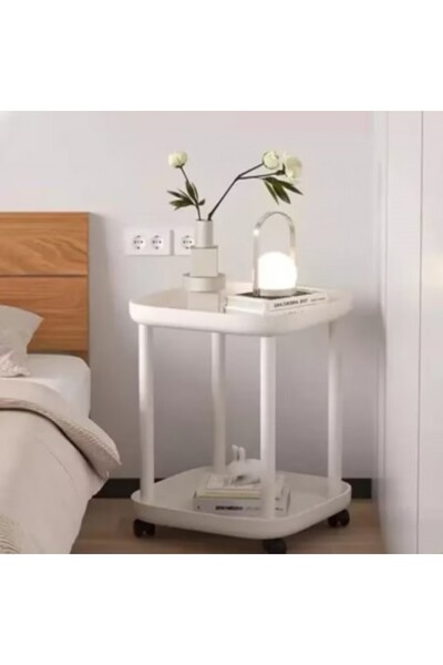 Kardett Mobile kitchen table with wheels, 2 Tiers, 43x43x54 cm Side table for balcony, terrace, mug