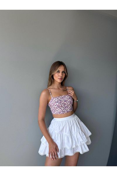AlisaSu Pink Floral Bustier with Rope Strap