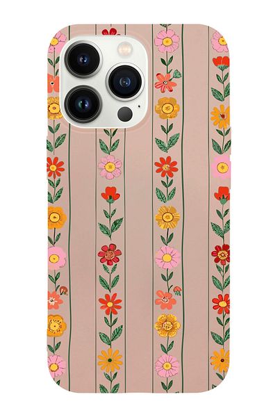 shoptocase iPhone 14 Pro Compatible Sequential Flowers Patterned Suede Inside Launch Protective Phone Case