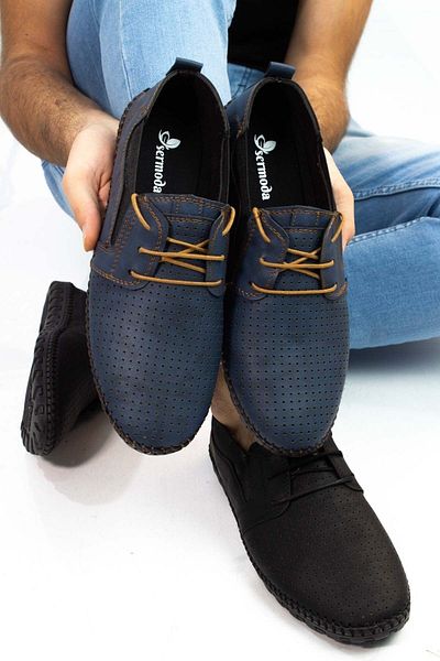 Moda Anna Perforated Model Laced Comfortable Sole Men's Shoes Navy Blue