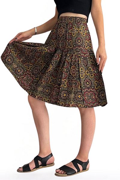 BNZ TEKSTİL Viscose Fabric Bohemian Style Midi Length Women's Short Skirt