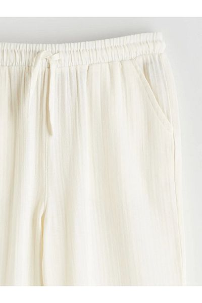 LC Waikiki Lcw Kids Ecru Elastic Waist Muslin Girl's Trousers