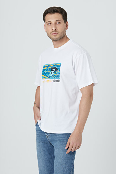EXPIER 100% βαμβάκι Relax Fit Άνετη εφαρμογή Crew Neck Basic μονόχρωμο κοντομάνικο εμπριμέ λευκό μπλουζάκι TNT-001