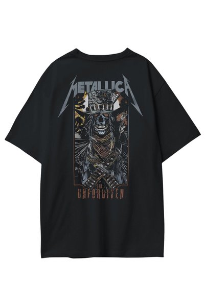 Fuddy Moda Unisex Metallica Unforgiven Sırt Baskılı Tişört, Oversize Rock Band Temalı T-shirt