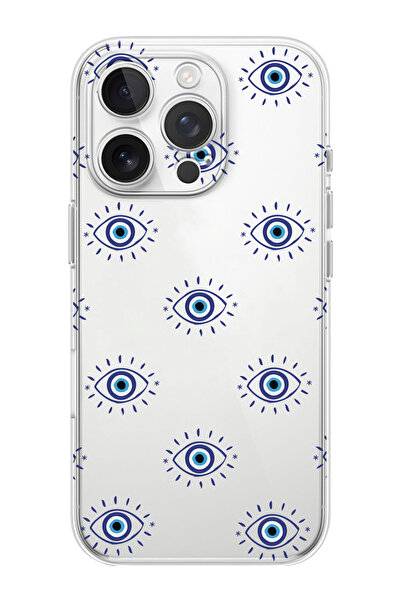 shoptocase iPhone 16 Pro Max Uyumlu Nazar Boncuklu Gözler Desenli Şeffaf Sili...