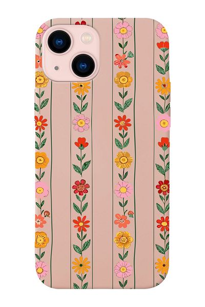 shoptocase iPhone 14Plus/15Plus Compatible Sequential Flowers Patterned Suede Inside Launch Protective Phone Case
