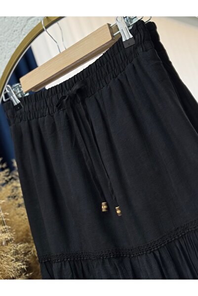 BENAHOLL Φούστα με δαντέλα Marilia με λεπτομέρειες και πτυχωτή ρυτιδωμένη φούστα-AA4198 Μαύρη