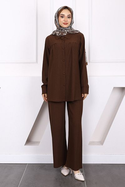 İmajButik Brown Wrinkle Shirt and Trousers Suit