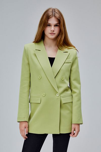 Bolivente Light Khaki Regular Lined Double Breasted Closure Woven Oversize Blazer Jacket