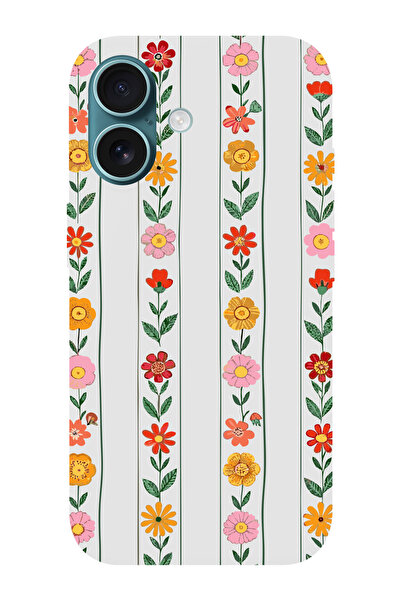 shoptocase iPhone 16 Plus Compatible Sequential Flowers Patterned Suede Launch Protective Phone Case