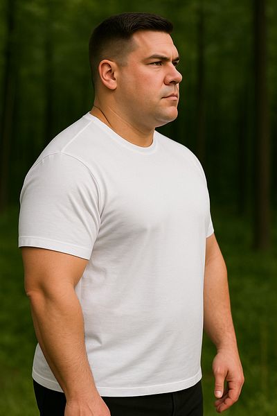 Maccali Men's Plus Size Basic White Polo Neck T-Shirt with Pockets