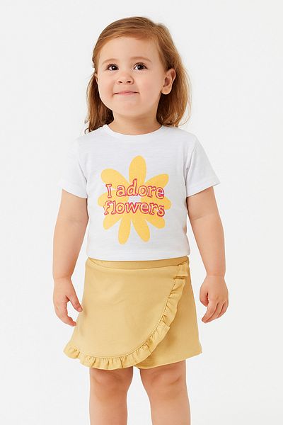 Uğur bebe Cichlid Girl's Summer Shorts Skirt Suit |   Floral Print T-Shirt + Ruffled Yellow Skort
