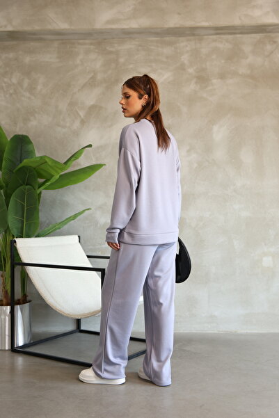 02Lady Fashion Σετ φόρμας από ύφασμα Oversize Crew Neck Wide Leg Modal