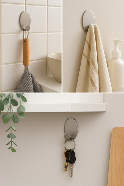 BRE HOME Metal Yapışkanlı Duvar Askısı Delmeden Takılan Kanca Askı Tekli