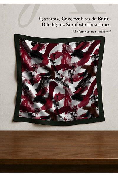 DESENİX Brush Print Patterned Scarf |   4 Color Options |   90X90 - 100X100Cm |   Shiny Satin