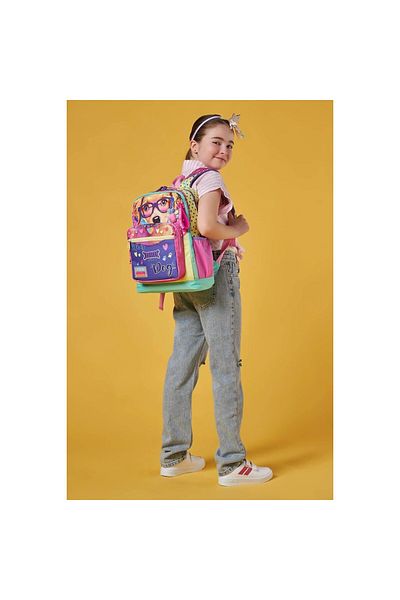 Coral High Yellow Pink Cute Dog Pattern Four Compartment School Backpack T23752