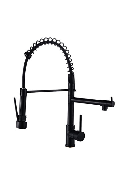 RAY Baterie bucatarie, cu dus extractabil, pipa suplimentara, negru, racorduri incluse