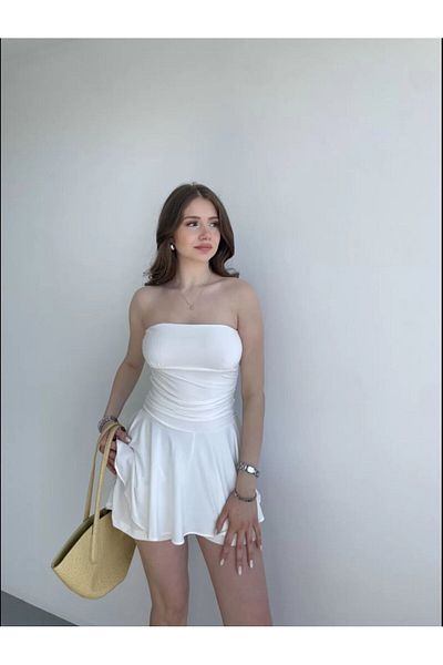 02Lady Fashion Strapless Short Dress Lycra Sandy Fabric Dress
