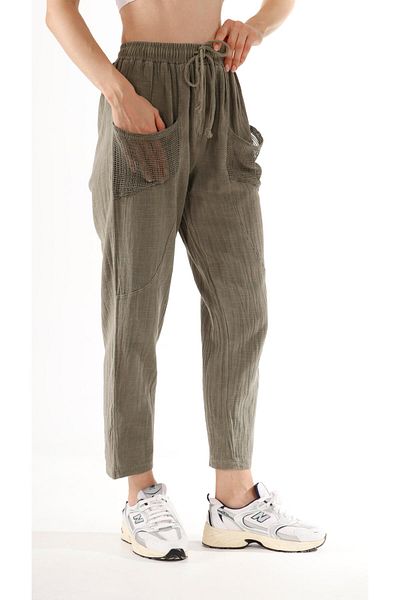 shE tekstil Belt Elastic Mesh Trousers Linen