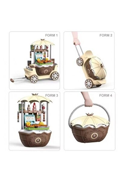 Kardett Fast Food Shop Mobile 4 in 1 Playset, Brown – Trolley with kitchen for children, role play,