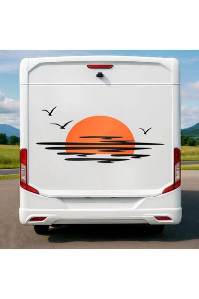 Motiker Günbatımı Tasarımlı Karavan Sticker Etiket