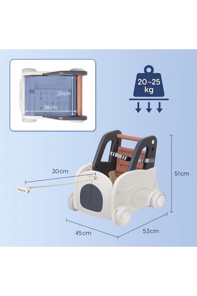 Kardett Antemergator, premergator 4 in 1, forma masinuta pentru Copii, Carucior jucarii, Reglabil, Alb