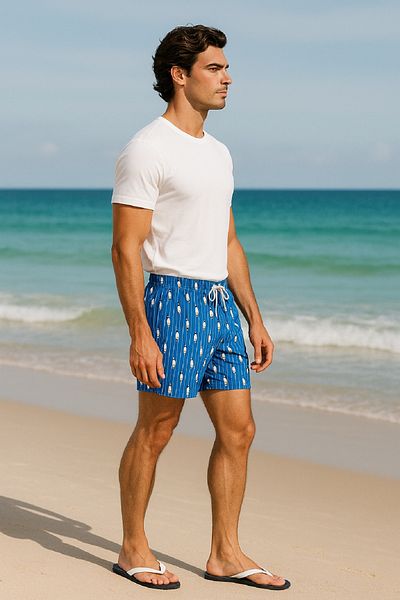 Rodi Jeans Blue Digital Penguin Pattern Quick Dry Men's Swim Shorts with Pockets and Underpants Inside
