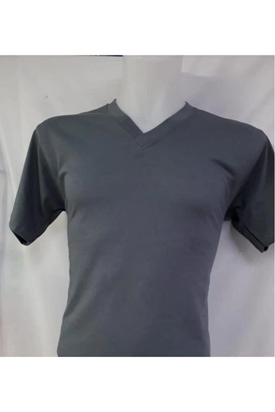 Zeta Group Short Sleeve V-Neck Plain Casual Style 100% Cotton Clothing T-Shirt Smoked - Anthracite - Ilc2.Utlshnrtp-Fum-Yet