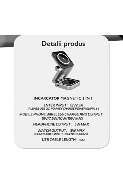 Kardett Incarcator wireless Apple iPhone, Apple Watch și AirPods, Stație de încărcare 3 în 1 pliabilă,