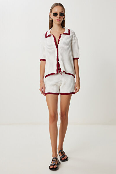 Lovelyİstanbul Contrast Stripe Knitwear Set Lpf0101 Ecru