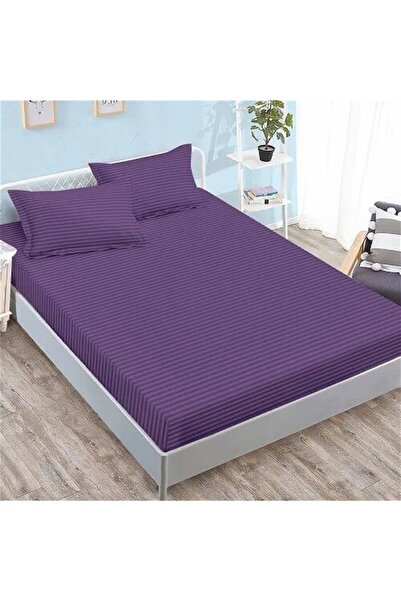 Casa de Vis Satin Cotton Fitted Sheet 180x200 cm, 3 pieces, double bed, color Purple