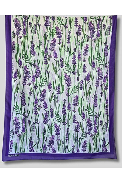 POZİTİF MRK شال قطن بنفسجي بألوان مائية منقوش باللافندر 70 سم × 190 سم