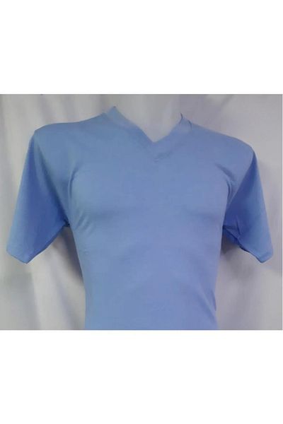 Sereia Short Sleeve V-Neck Plain Casual Style 100% Cotton Clothing T-Shirt Blue - Blue Melange - Sreiautdshxrtr-Bma-Yet