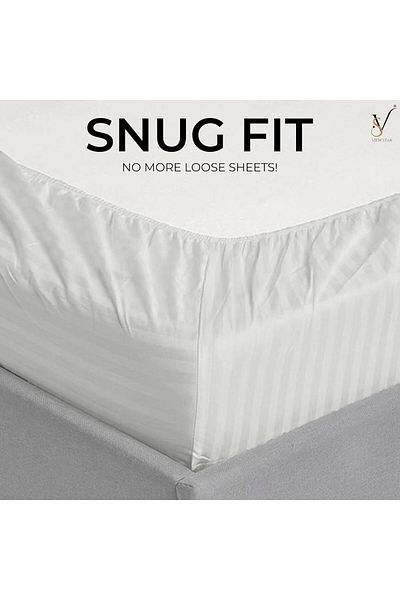 View star Viewstar 4-Piece King Size Striped Bedsheet Set-White