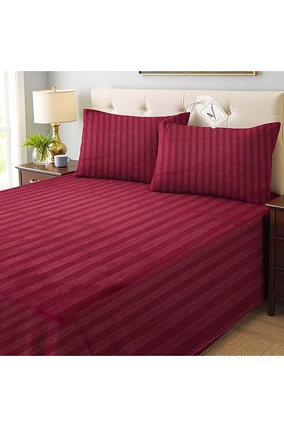 View star Viewstar 4-Piece King Size Striped Bedsheet Set-Maroon