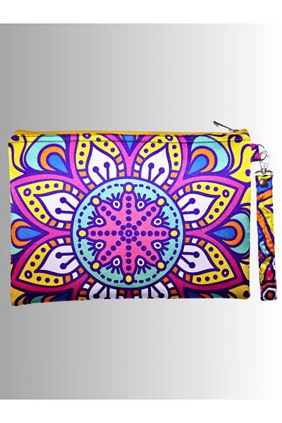 POZİTİF MRK Women's Colorful Clutch Bag Portfolio Flower Mandala Patterned