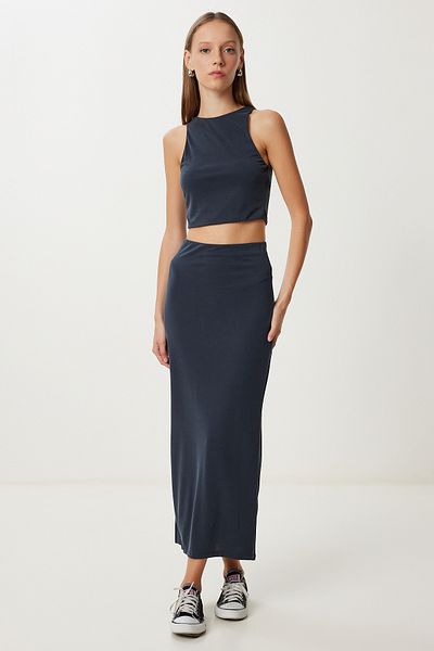 Lovelyİstanbul Blouse Skirt Modal Suit Lub0186 Anthracite