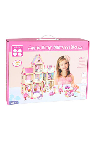 Toy Комплект за сглобяване на дървена къща за принцеси, 298 части