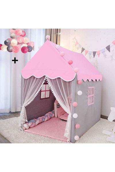 Kardett Children's tent, includes lighting system, pink, 135x125x100 cm, castle with windows, for play
