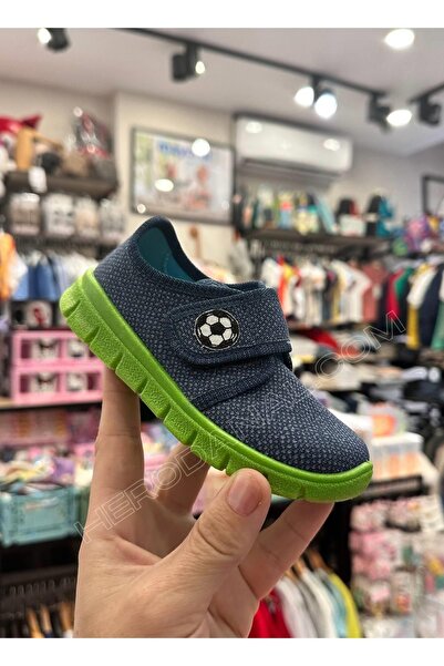 Superfit Erkek Çocuk Ev Ayakkabısı - Top - Lacivert ve Yeşil Taban