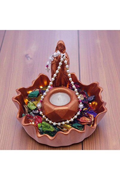 sharp&art Meryem Ana Heykelciği ve Mumluk, Kurutulmuş Yapraklar ve Led Işık i...