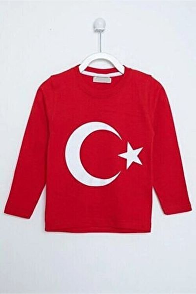 Astra Plus Long Sleeve Crew Neck Turkish Flag T-Shirt Red Child - Red - Astpsutnshrrtv-Bki-Coc