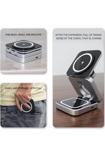 Kardett Incarcator wireless Apple iPhone, Apple Watch și AirPods, Stație de încărcare 3 în 1 pliabilă,