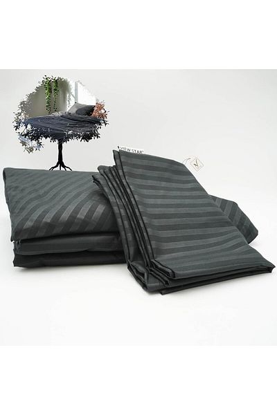 View star Viewstar 4-Piece King Size Striped Bedsheet Set-Black