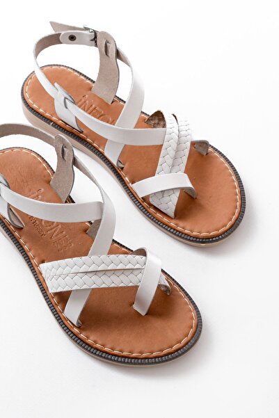 serkanseyyid 205-09 White Orthopedic Genuine Leather Women's Sandals