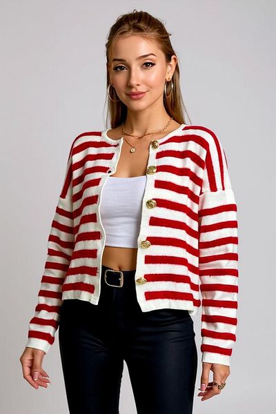 sole stories Women's Striped Long Sleeve Knitwear Cardigan