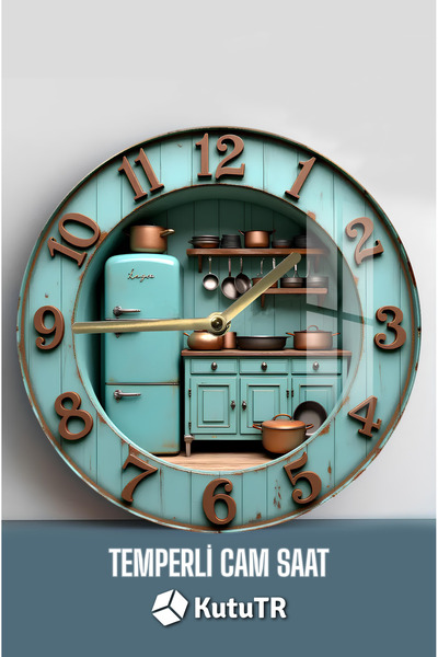 kutuTR Mutfak Dekorunuza Renk Katacak Şık Tasarım 3D Görünümlü Temperli Cam Saat – 33 cm CSDW361