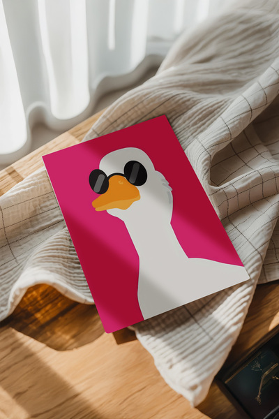 Çerçevesiz Poster, İllüstrasyon, Sarı Ördek, Güneş Gözlüğü, Sanatsal HD Baskı, Duck Art