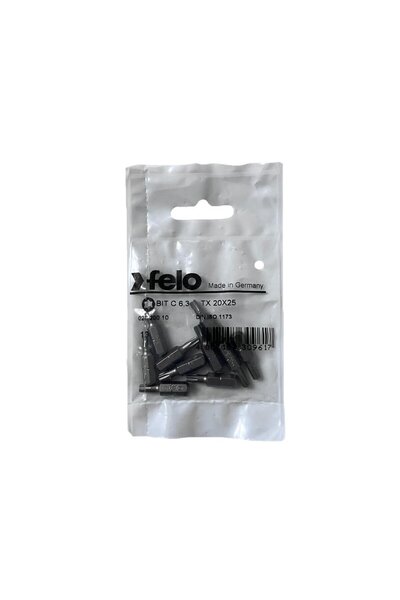 FELO Set of 10 Felo bits, Industrial profile Torx series, C6.3, TX20, 25mm